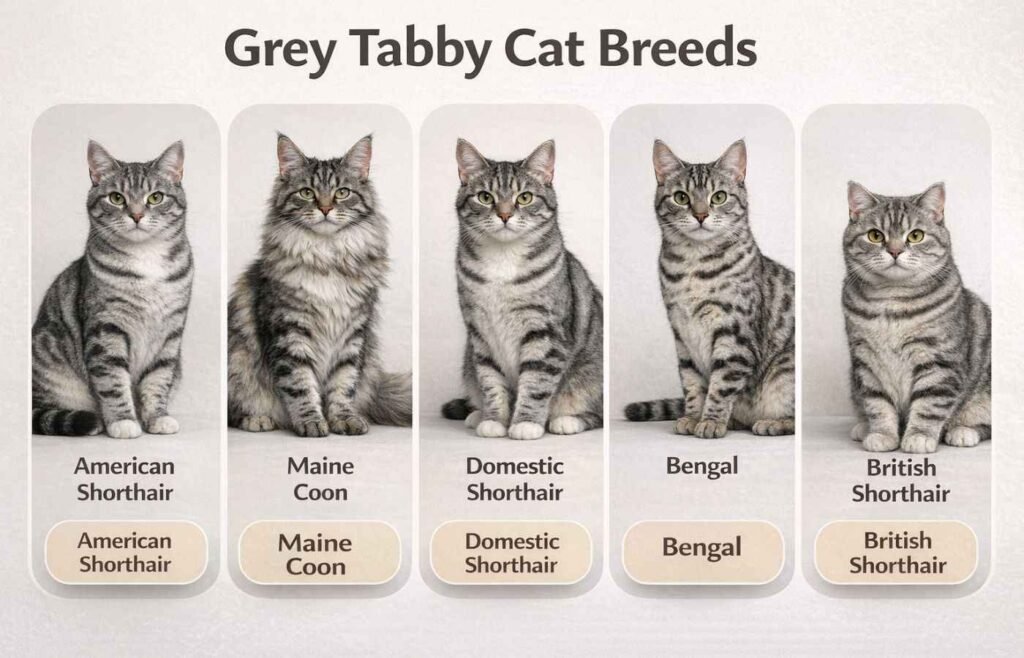 grey tabby cats in different breeds including american shorthair maine coon and bengal