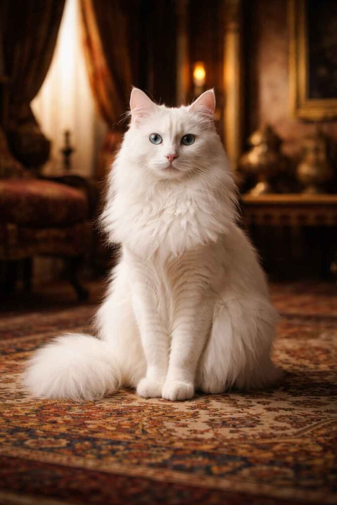 Turkish Angora cat representing royal heritage and historical elegance
