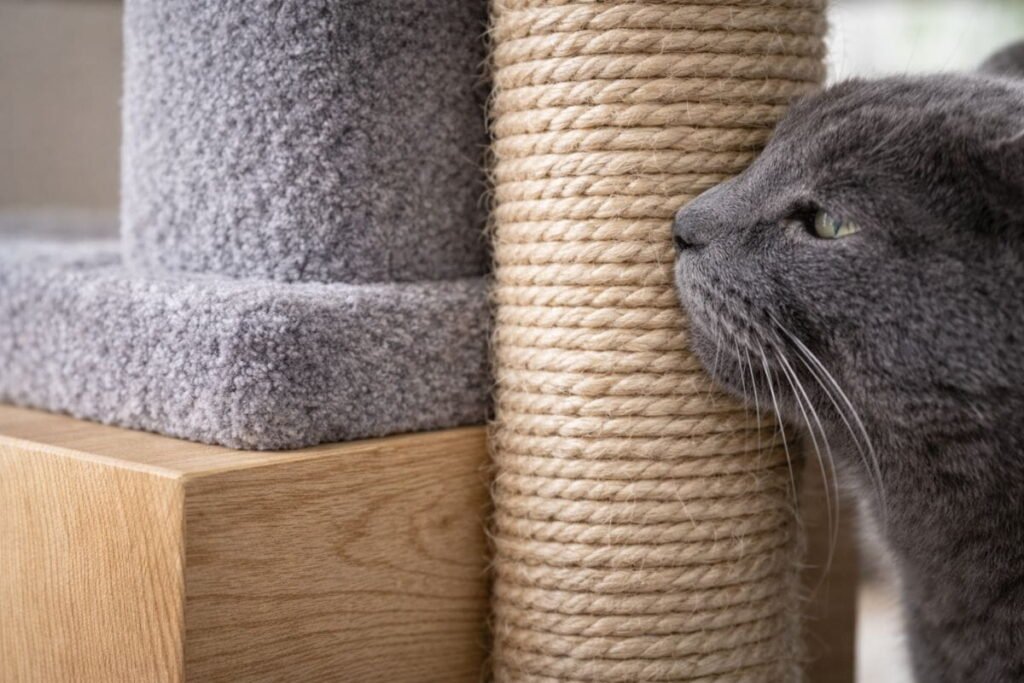 Strong cat tree materials for large cats including solid wood structure and durable sisal scratching posts.