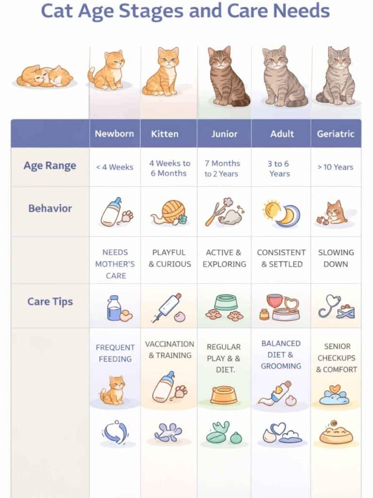 cat age stages and care needs infographic