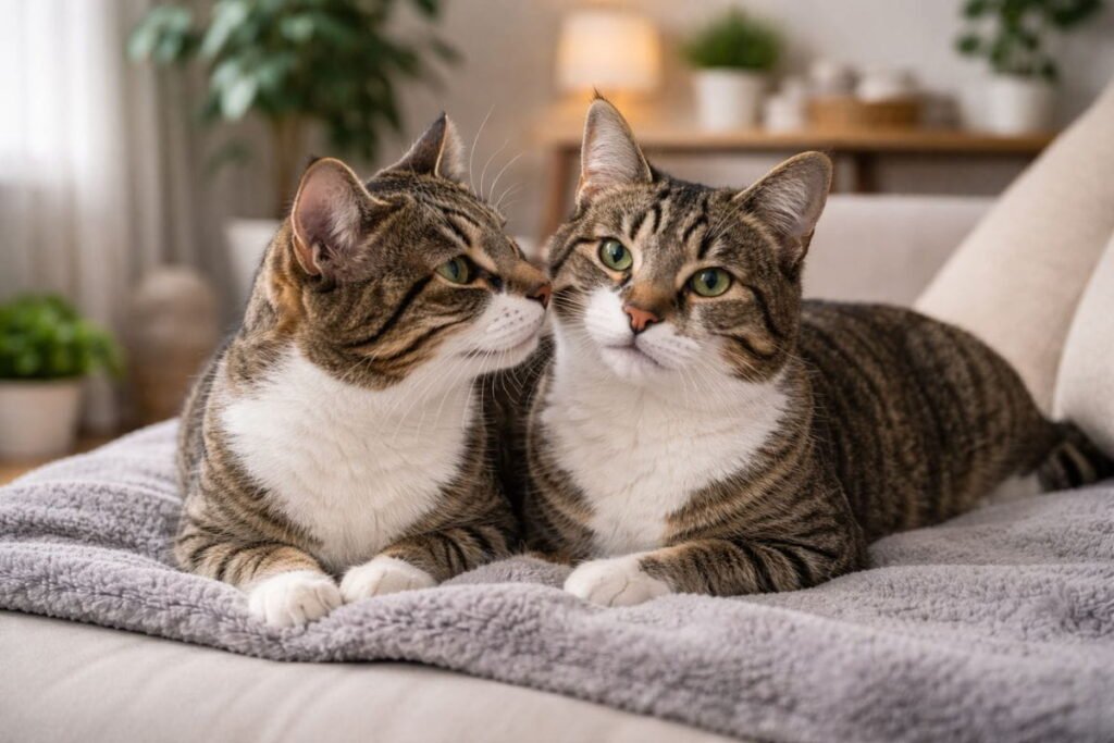 Healthy cats in a clean home environment demonstrating prevention and long-term eye health tips