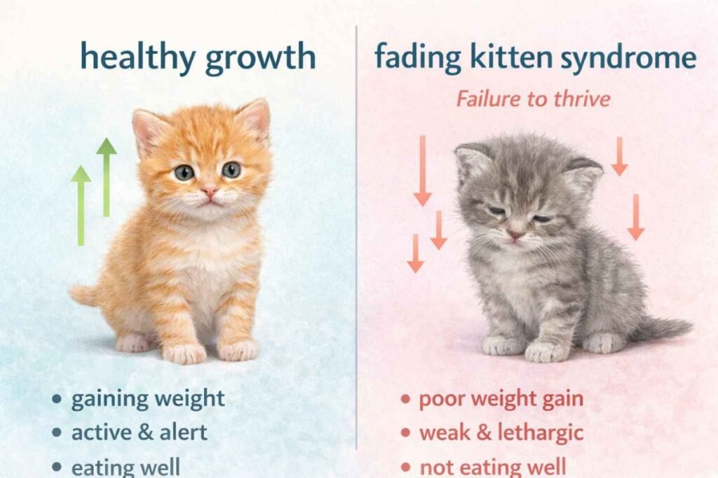 diagram of weak newborn kitten showing signs of fading kitten syndrome