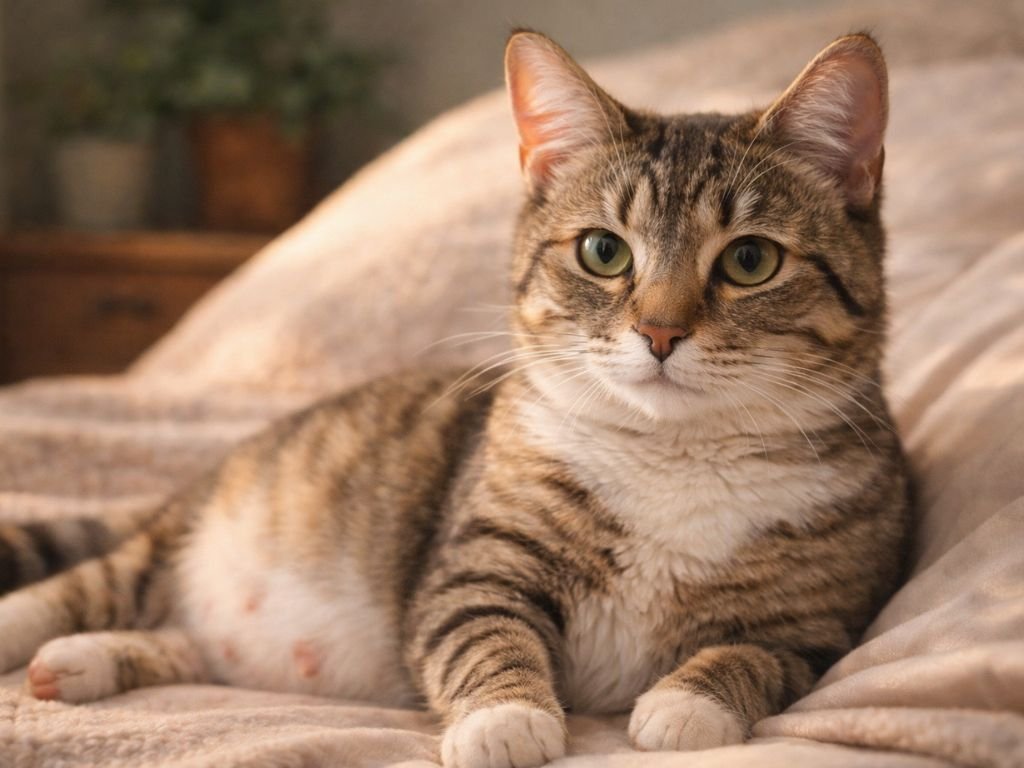 Pregnant cat showing early signs of pregnancy like mood changes