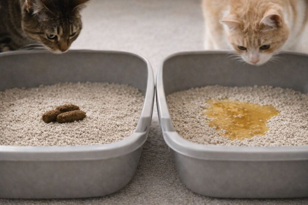 Comparison of normal cat stool vs watery cat stool for understanding feline diarrhea”