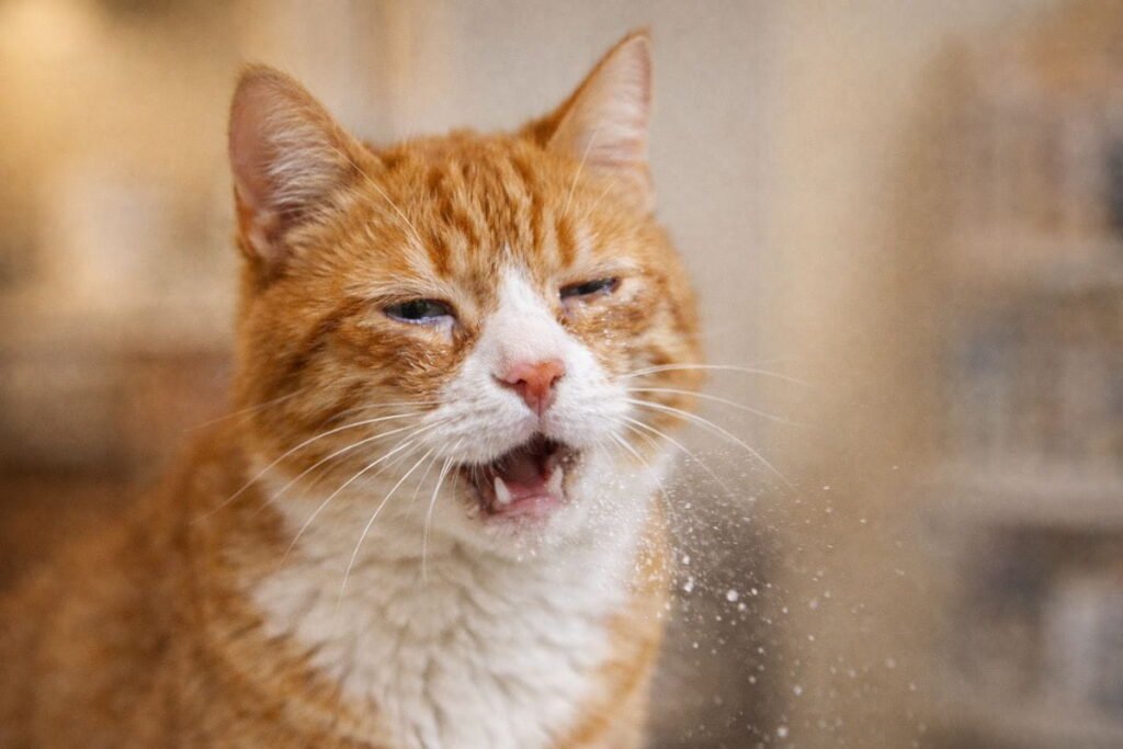 Cat showing symptoms of feline viral rhinotracheitis FHV-1