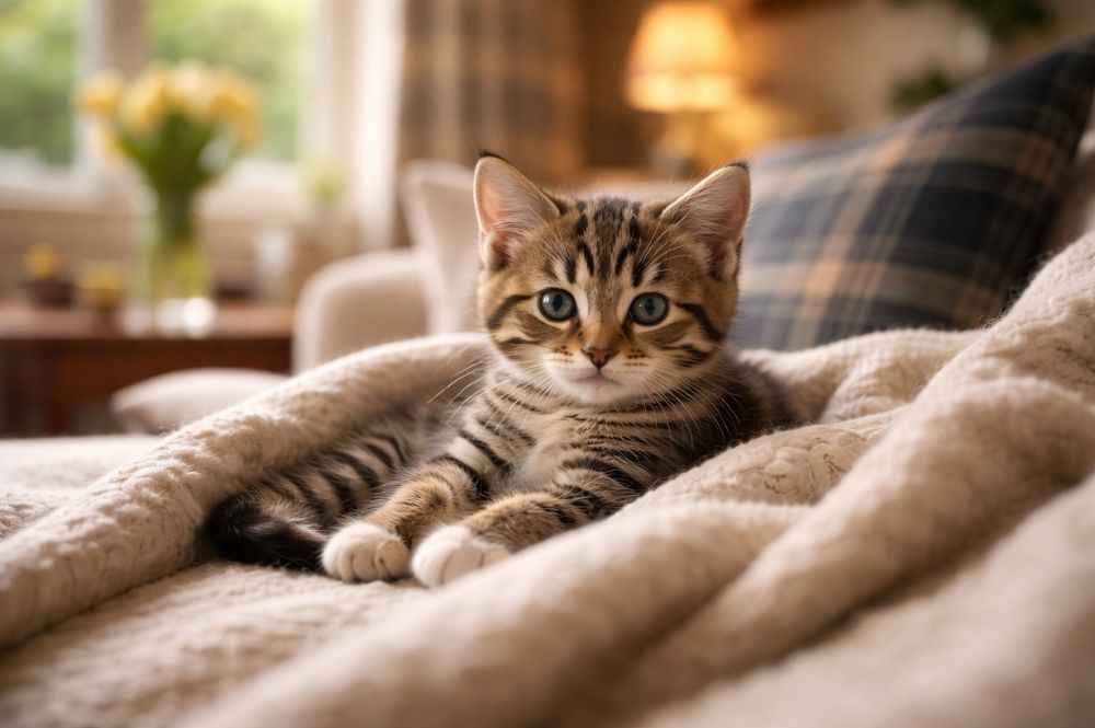 Happy kitten settling into a new home in Scotland