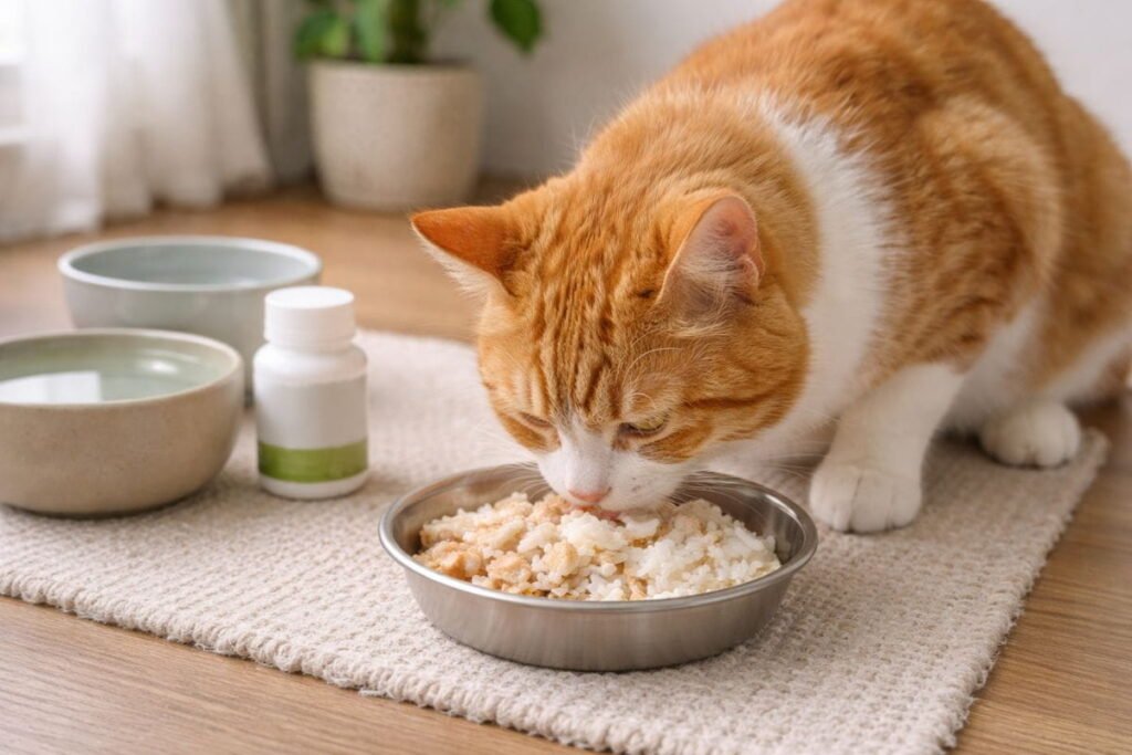 Safe cat foods and home remedies for cat diarrhea including bland diet and probiotics