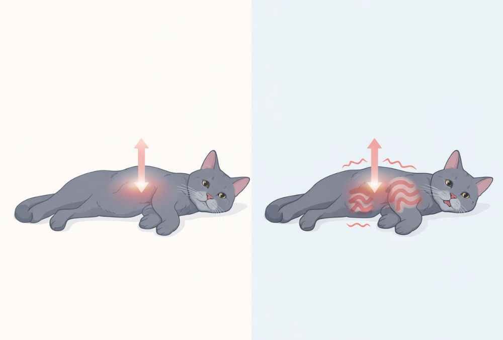 Comparison showing normal cat breathing rate versus abnormal breathing in cats with rapid chest rise