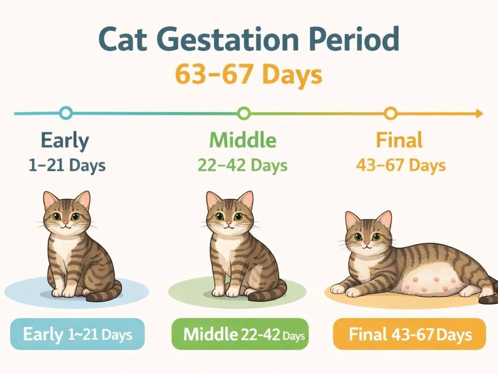 Cat pregnancy timeline showing 63–67 days gestation period
