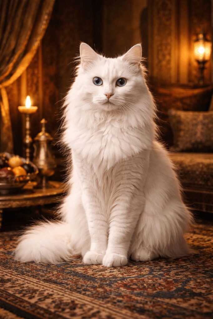 Turkish Angora cat representing royal heritage and historical elegance from Ankara Turkey