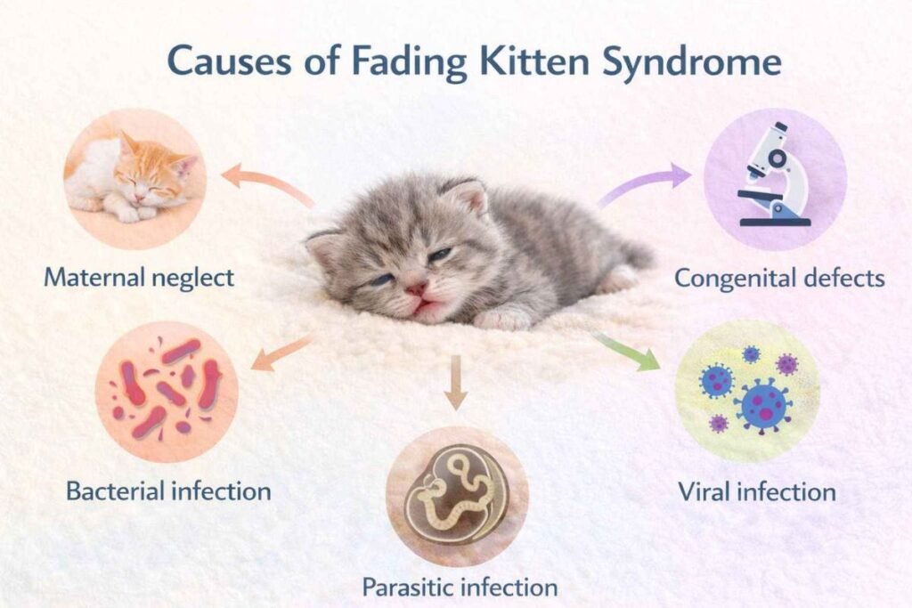 weak newborn kitten showing signs of fading kitten syndrome