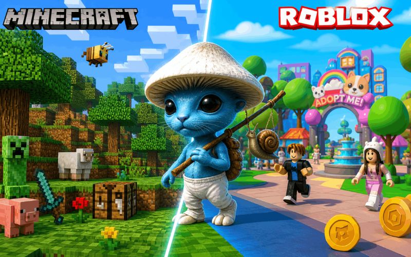 blue smurf cat Minecraft and Roblox gaming meme versions appearing in 2024 and 2025