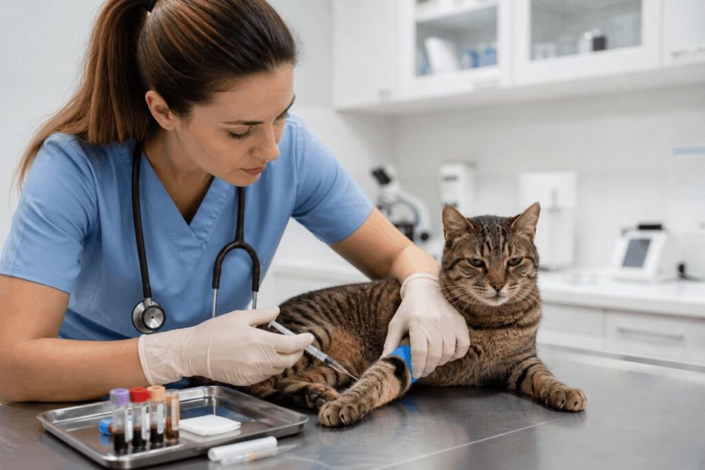 how is kidney disease diagnosed in cats vet performing blood test