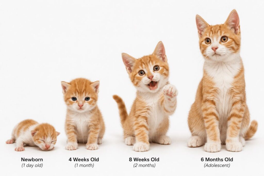 Kitten growth stages from newborn to young cat