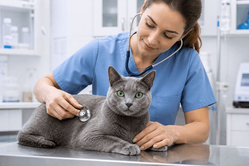 russian blue cat health testing cost annual vet visit checkup