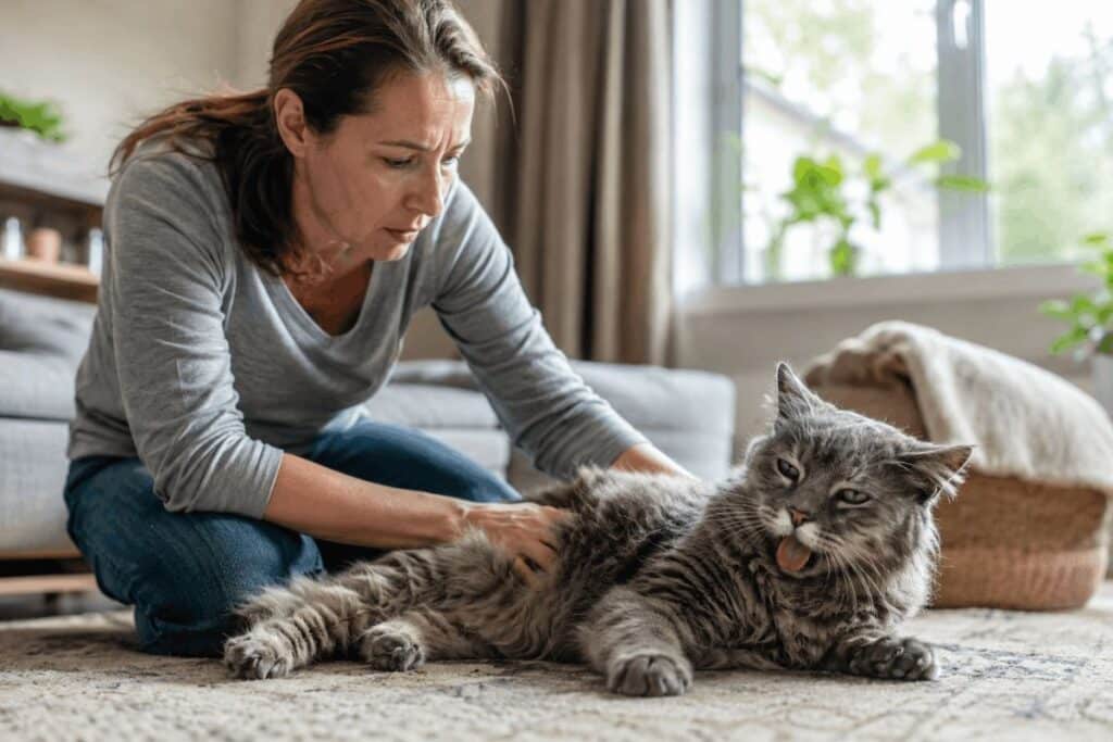 Veterinarian administering a rabies vaccine to a calm cat as protection against rabies.